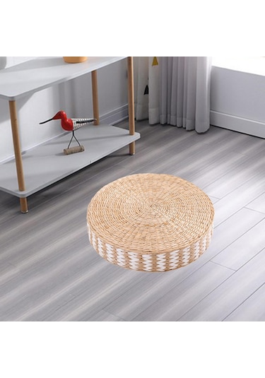 Homyl Yer Minderi Tatami Mat Dokuma Hasır El Yapımı Kowtow Beyaz 45x10cm