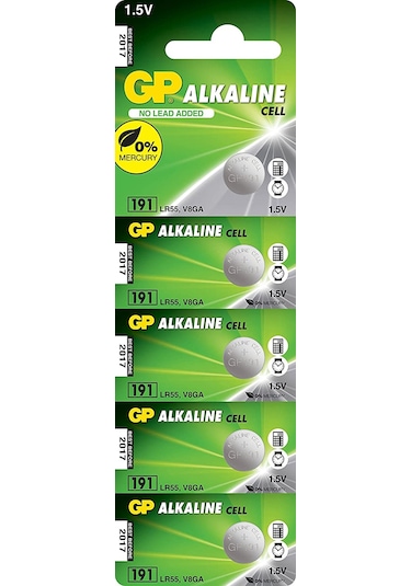 GP 191 LR55 1.5V Alkalin Blister Düğme Pil 5'li