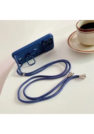 Honeybeeshop Pembe Renk İphone Uyumlu 11 Pro Max Katı Makaron Boyun Askılı Tam Kapak Yumuşak Telefon Kılıf