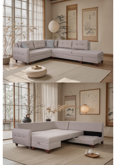 Eymense Cloft Köşe Koltuk Krem