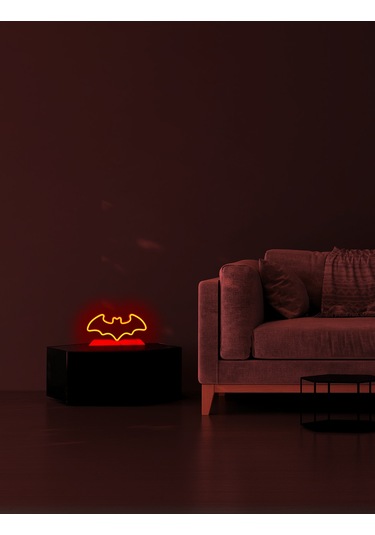 Batman Figürlü Kırmızı Neon Gece Lambası Çok Renkli