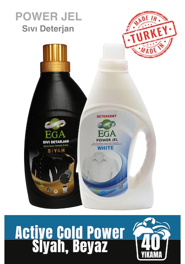 Ega Kimya Power Jel Siyah ve Beyaz Sıvı Yıkama Deterjanı 2 x 1100 ML