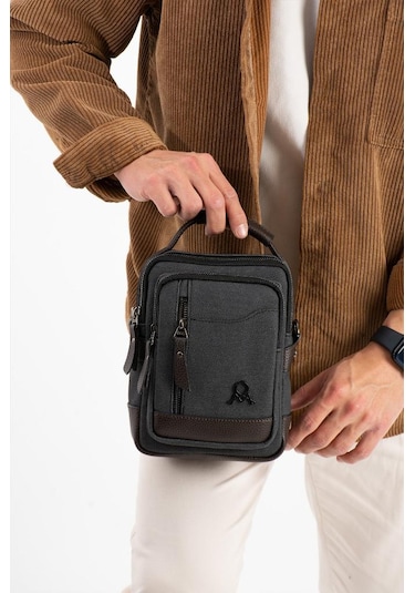Kanvas Kumaş Erkek Postacı Çanta Omuz Çantası 20 12 Cm Çapraz Askılı Omuz Çantası Mega Çanta Antrasit