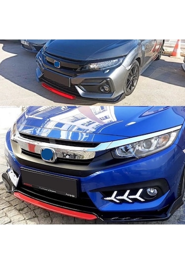 Üniversal Lip Honda Civic FC5 Tip Kırmızı Detaylı Ön Tampon Eki Kanatlı Lip 4 Parça