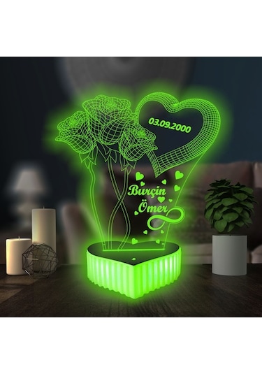 Sevgililer Günü Kalpli Güllü Hediye 16 Renkli Kumandalı