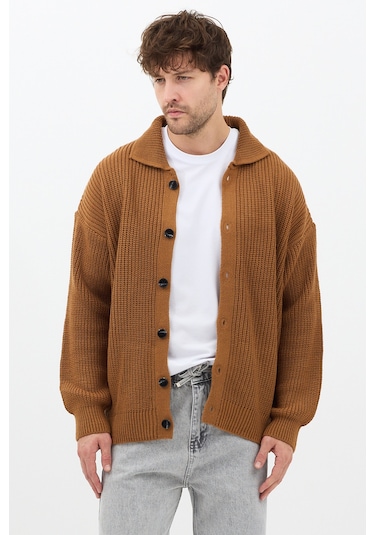 Tarz Cool Erkek Hardal Düğme Detaylı Regular Fit Hırka Hardal