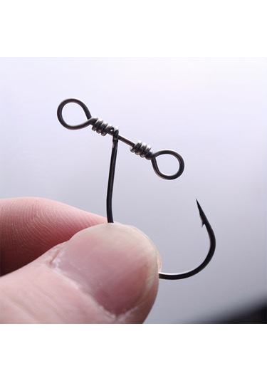 20 Parça Yumuşak Solucan Balıkçılık Kancası - Çift Delikli Dönerli Siyah Kanca