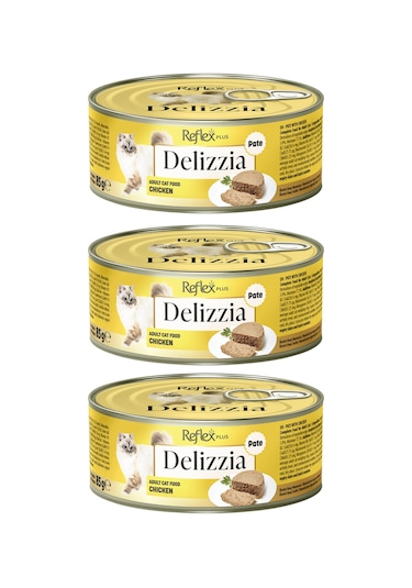 Delizzia Kıyılmış Tavuklu Yetişkin Kedi Maması 3 X 85 Gr.