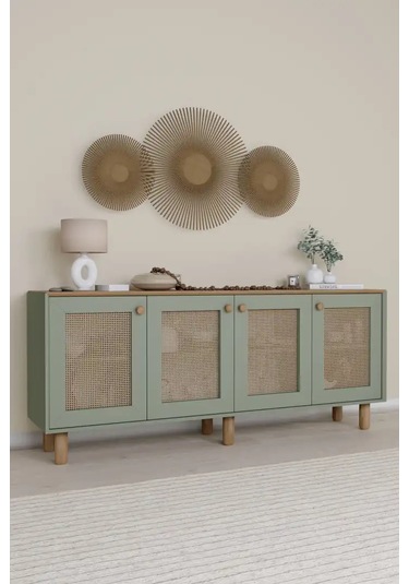 Bohem Serisi Natura Pvc Hasır Desen Yeşil Konsol Yeşil