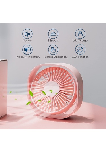 Yingfu Küçük Usb Fan, Taşınabilir Ofis Fanı, 360 Dönüş Pembe