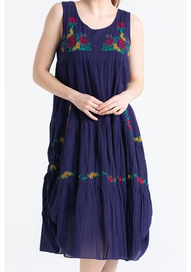 Kolsuz Vual Ahsen Nakışlı Midi Boy Elbise Mor Mor-mor Mor