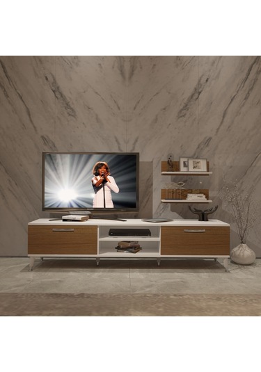 Decoraktiv Eko 4 Slm Dvd Silver Tv Ünitesi Tv Sehpası Beyaz - Ceviz