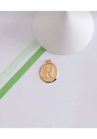 Özden Kuyumcusu  14 Ayar Altın Vintage Oval N Harf Kolye Ucu