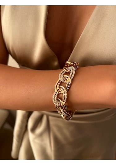 Kadın Bileklik Kalın Samanyolu Bileklik Kuyumcu Model Gold 18 Cm Gold