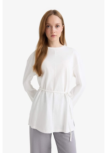 Defacto Loose Fit Bisiklet Yaka Uzun Kollu Tunik F4850ax25auer105 Ekru