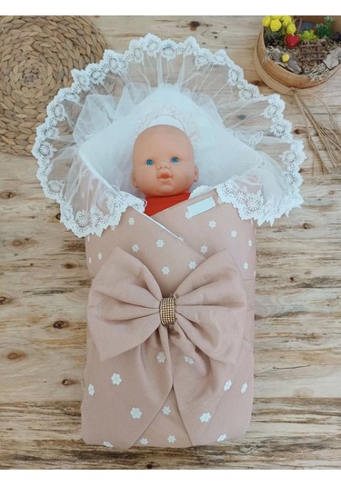 Yenidoğan Papatya Desenli Trilüks Unisex Kundak Bebek Battaniyesi Kahverengi Kahverengi