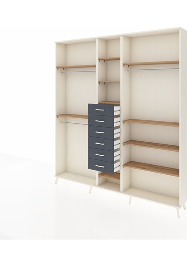 Arges Dolap 10 Raflı 6 Çekmeceli 3 Askılı 220x30x243 Aytaşı-çam/antrasit Atlas Çam/antrasıt