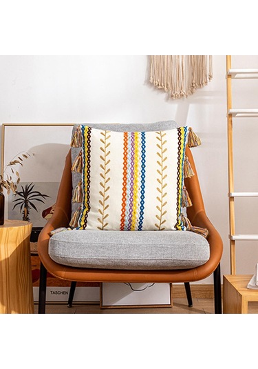 Suntek Püsküllü Pamuk Püskül Minder Örtüsü Yastık Ev 45x45cm B