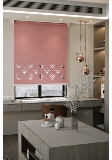 Lazer Kesim Mat Stor Perde, Lazer Kesimli Modern Serisi, M-5006 Gül Kurusu Renk Gül Kurusu