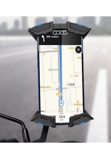 9081733430228 - Honda Pcx Karbon Darbe Emici Tirreşim Engelleyici Motosiklet Telefon Tutucu Siyah