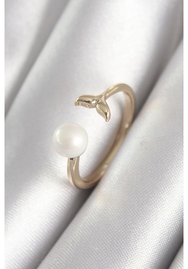 Pirinç Gold Renk İnci Top Figür Balık Kuyruğu Model Kadın Yüzük Altın