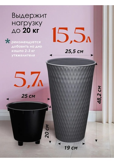 Konono Çiçek Ve İç Mekan Bitkileri İçin 15,5 Litrelik İç Kısımlı Saksı 423310919