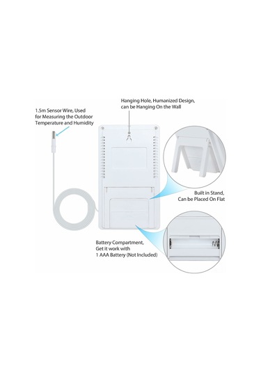 Lemestar Dijital Lcd Sıcaklık Ve Nem Ölçer - İç/dişarı Sıcaklık, Maks/min Belleği, Duvar/tablo Montajı - Hava İstasyonu, Ofis, Seraya Uygun