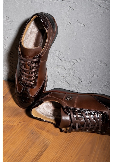 Blink Hakiki Deri Erkek Günlük Ayakkabı, İçi Kürklü Ayakkabı, Kışlık Kürklü Ayakkabı Kahverengi