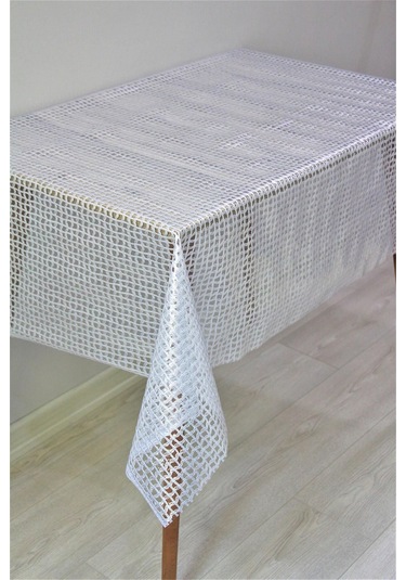 Pvc Şeffaf Kaplama Silinebilir Masa Örtüsü Örgü Hasır Gümüş