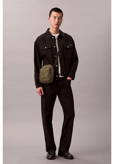 Erkek Kapitone Desenli Fermuarlı Cepli Çapraz Vücut Çanta - Haki Thyme