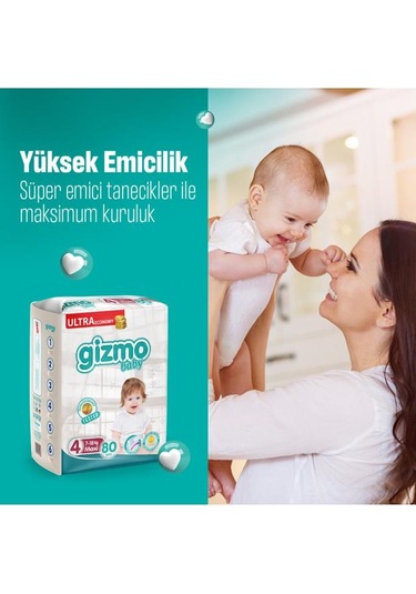 Gizmo Bebek Bezi Ultra Eco Paket 4 Numara Maxi 80 Adet 4 Numara