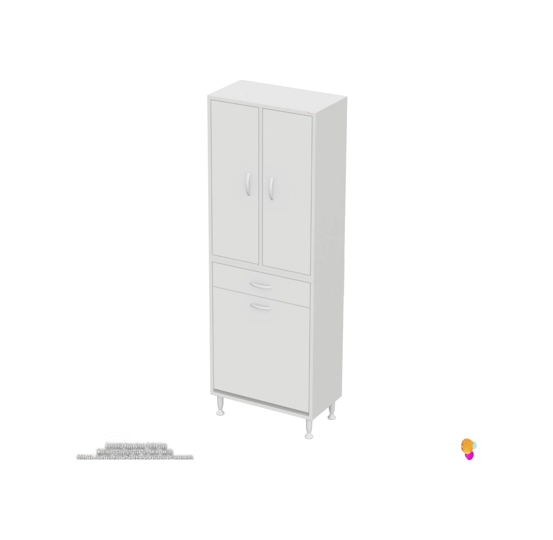 Yeni Kayra Tek Çekmece, 1 Göz Sepet, 2 Kapak, 4 Raf Dar Alan Banyo Dolabı 60x173x32,5 Cm Beyaz