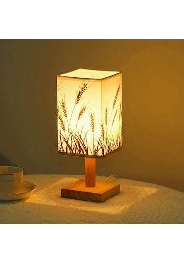Cbtx Ta-066 Ahşap+kumaş Kademesiz Karartma Gece Lambası Usb Led Masa Lambası Ev Dekorasyonu - Ears Of Wheat