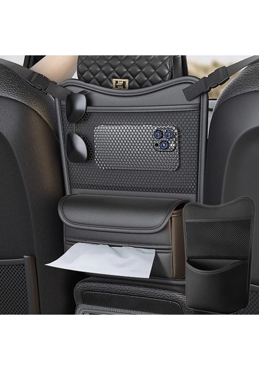 Koltuklar Arası Araba Düzenleyici Çok Fonksiyonlu Saklama Çantası Ön Ve Arka Çift Kullanımlı Mendil Kutusu Siyah
