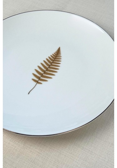 Tabak Evi Porselen Natura Fern Altın Yaldız Servis Tabağı 24,50cm Tekli Çok Renkli