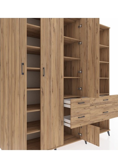 Kronos Dolap 14 Raflı 4 Çekmeceli 4 Kapaklı 220x59x243 Çam-çam/çam Atlas Çam/atlas Çam