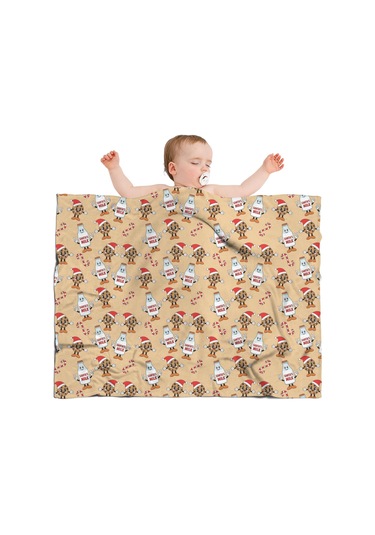 Noel Desenli Bebek Battaniyesi 40x30 İnç, Polar, Yumuşak, Hafif Ve Kalın Noel Süt Kurabiye