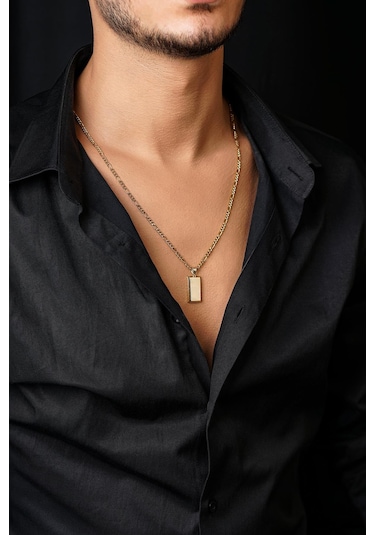 14 Ayar Altın Külçeli Figaro Zincir Erkek Kolye Pembe Altın