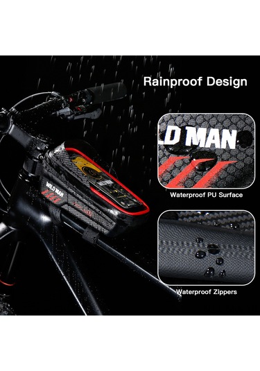 Moveevo Siyah Eva Materyal Dağ Bisikleti Ön Çubuk Çantası, Tpu Şeffaf Pencere, Telefon Taşıma Fonksiyonu, 210 110 110mm Siyah