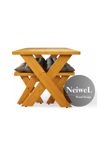 Neiwel Rane Doğal Ahşap Banklı Mutfak Ve Yemek Masası Takımı-80-140 Takım Açık Ceviz