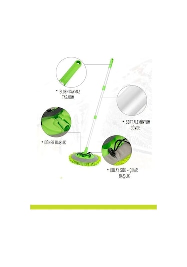 1 Yedek Bezi Mikrofiber Çok Fonksiyonlu Teleskopik Sopalı Oto Araba Yıkama Temizleme Fırçası Mopu