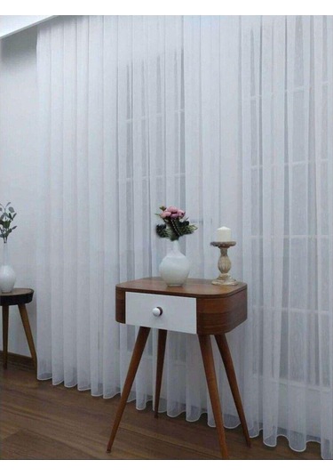Kırık Beyaz Düz Tül Perde Şantuk Normal Pile 1'e 2,5 Pile-kırık Beyaz Kırık Beyaz