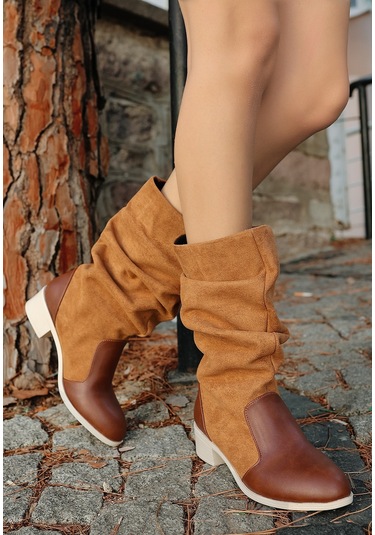 Jolin Taba Cilt Süet Detaylı Çizme Taba