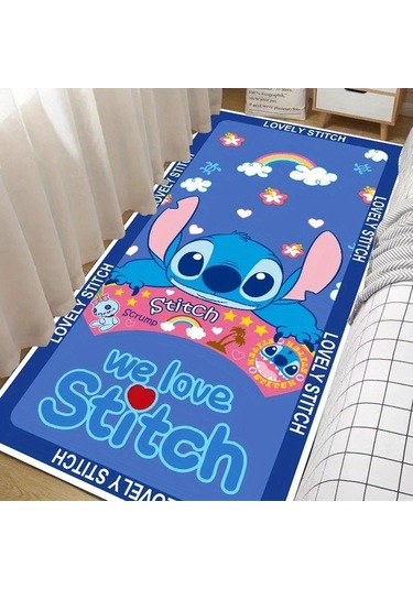 Fochsia Happy Disney Stitch Yoga Matı Lilo Donut Desenli Katlanır Yıkanabilir Halı