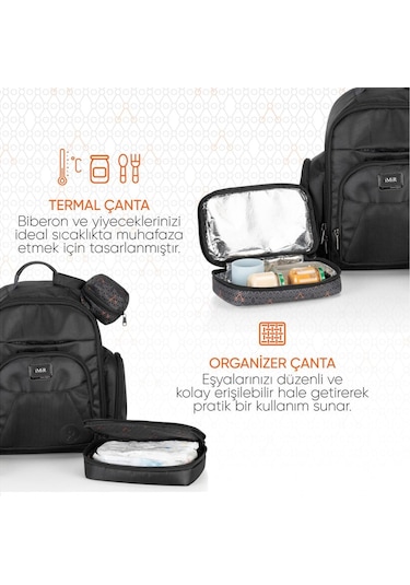 Gezenbebe Kişiye Özel Çok Fonksiyonlu Anne Baba ve Bebek Bakım Sırt Çantası Siyah