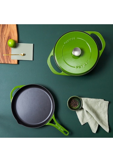 Pot Art Parlak Yeşil Yuvarlak Derin Döküm Tencere 28 Cm 5,6 Lt Yeşil