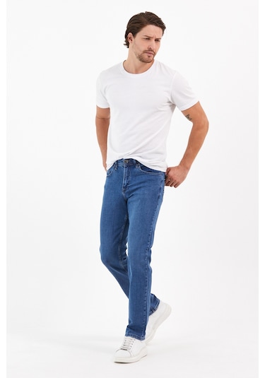 Digital Jeans Normal Kesim Fermuarlı Geniş Paça Yüksek Be Orta Mavi Açık Gri