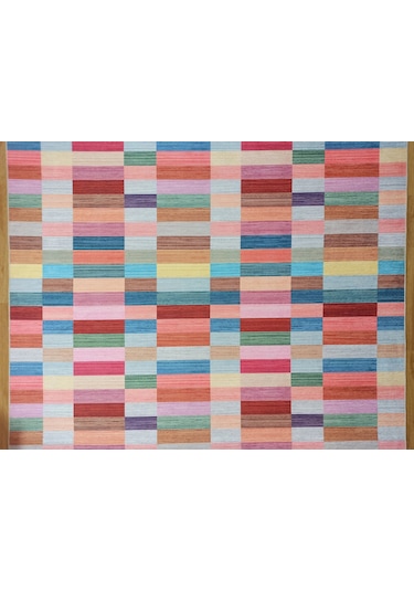 Modern Renkli Blok Desenli Geometrik Halı - 12439ou Pembe