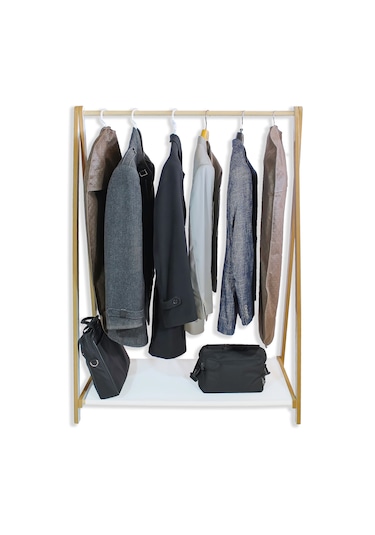 Dzgn Home Raflı Konfeksiyon Elbise Askılık, Ahşap Ayaklı Askıl... Ahşap