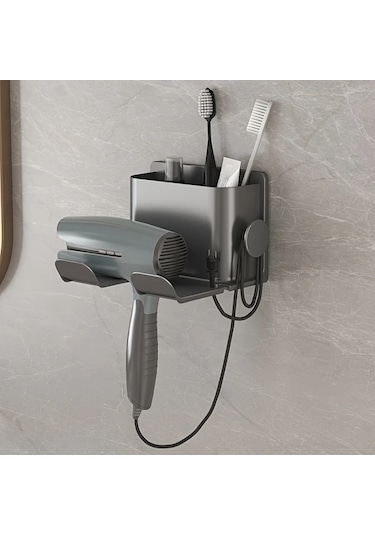 Xuweiwei Gri 1 Adet Delme Gerektirmeyen Duvara Monte Saç Kurutma Makinesi Askısı Banyo Organizatörü Gri.